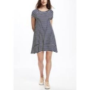 Old Navy Striped Swing Dress Navy White Womens XS 0-2 T-Shirt Dress Short Sleeve